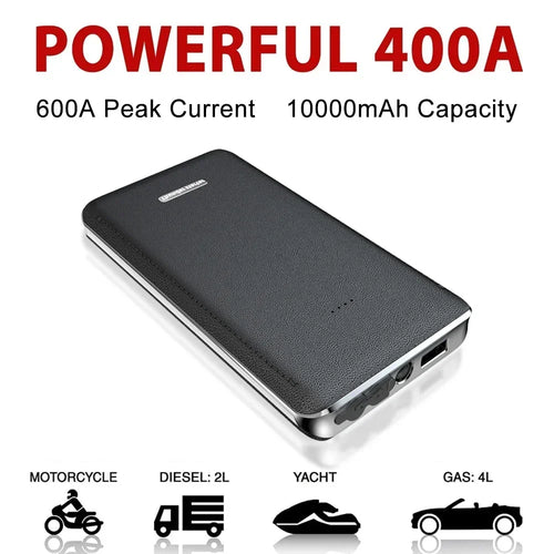 12V Mini Leather Car Jump Starter Booster Portable Car Power Bank 10000mAh Multifunctional Engine Battery Emergency Start